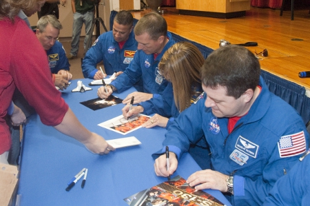 Space Shuttle Endeavour's Crew Signing Autographs